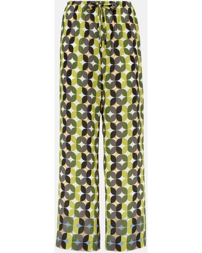 Dries Van Noten Printed High-rise Crepe Wide-leg Pants - Green