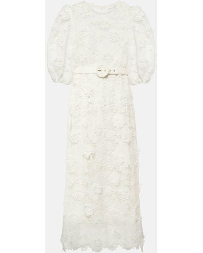 Zimmermann Halliday Floral Lace Midi Dress - White
