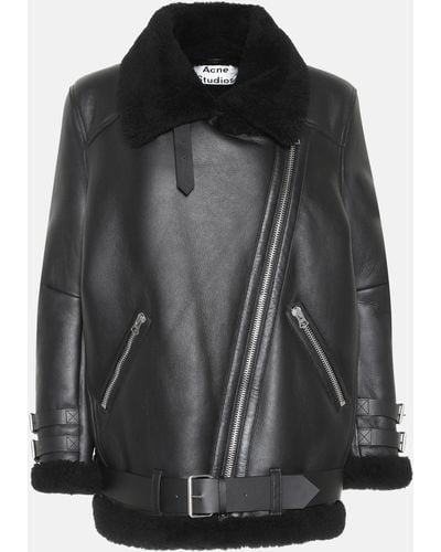 Acne Studios Velocite Leather Shearling Jacket - Black