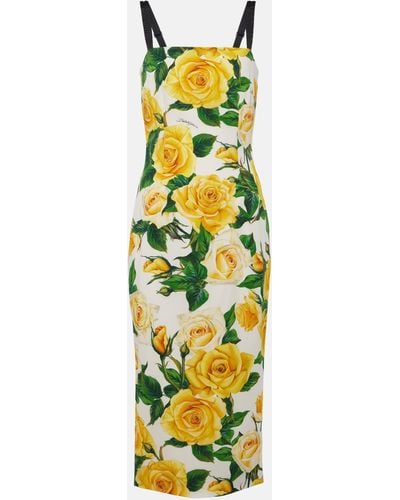 Dolce & Gabbana Floral Silk-blend Charmeuse Midi Dress - Metallic