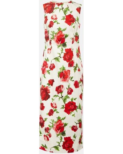 Carolina Herrera Rose-print Column Dress - Red