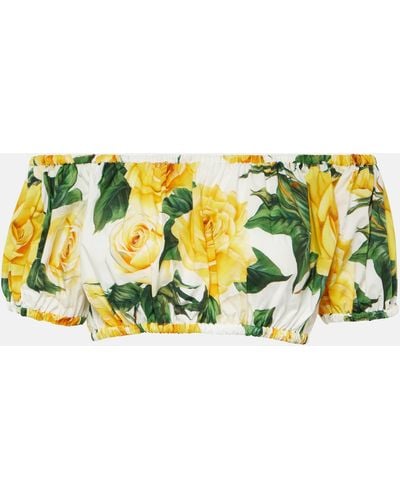 Dolce & Gabbana Floral Off-shoulder Cotton Crop Top - Metallic
