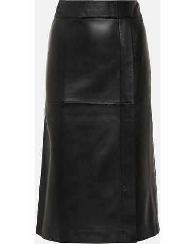 JOSEPH Sevres Leather Midi Skirt - Black