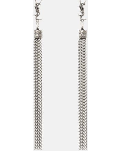 Saint Laurent Loulou Chain Tassel Earrings - White