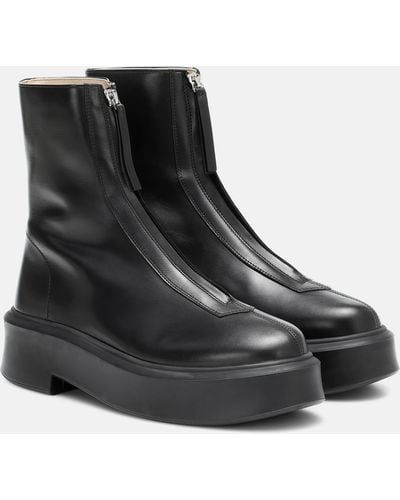 The Row Zippered Platform Leather Combat Boots - Black