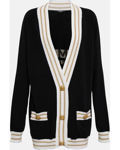 Balmain Oversized Wool And Cashmere-blend Cardigan - Black