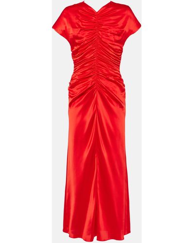 TOVE Aubree Ruched Silk Midi Dress - Red