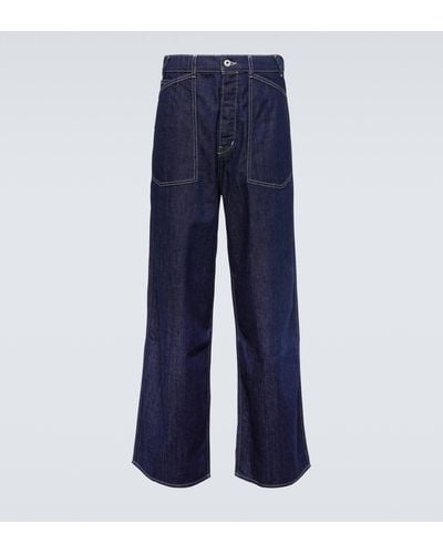 KENZO Sailor Embroidered Wide-leg Jeans - Blue