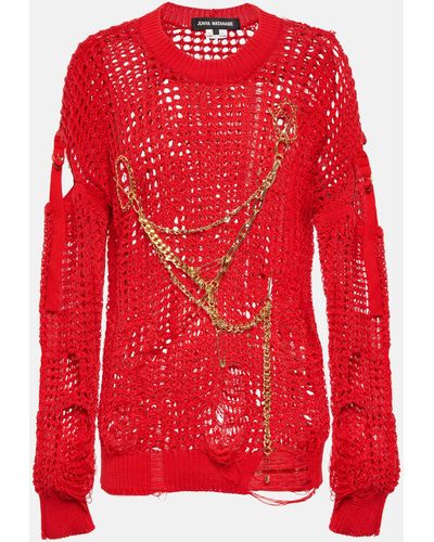 Junya Watanabe Chain-embellished Openwork Sweater - Red