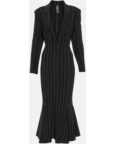 Norma Kamali Pinstripe Jersey Midi Dress - Black