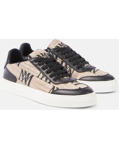 Max Mara Logocity Leather-trimmed Sneakers - Natural