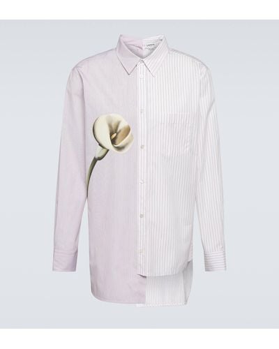Lanvin Asymmetric Printed Cotton Poplin Shirt - White