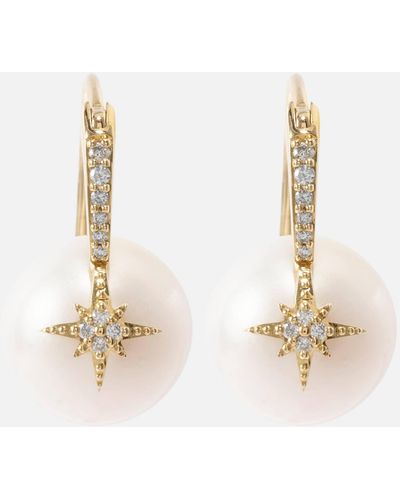 Sydney Evan Starburst 14kt Gold Earrings With Diamonds And Pearls - Natural