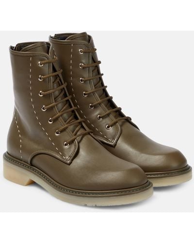 Max Mara Leather Combat Boots - Green