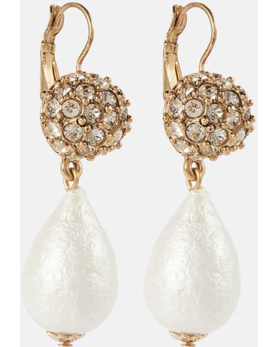 Oscar de la Renta Silk Pearl Drop Earrings With Crystals - White