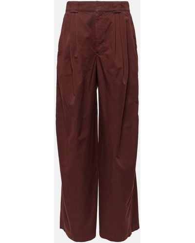 Lemaire High-rise Cotton Satin Wide-leg Pants - Red