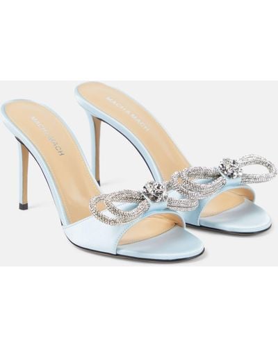 Mach & Mach Double Bow Embellished Satin Sandals - White