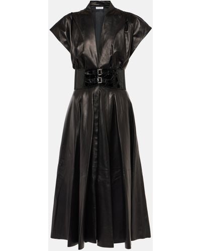 Alaïa Belted Leather Midi Dress - Black