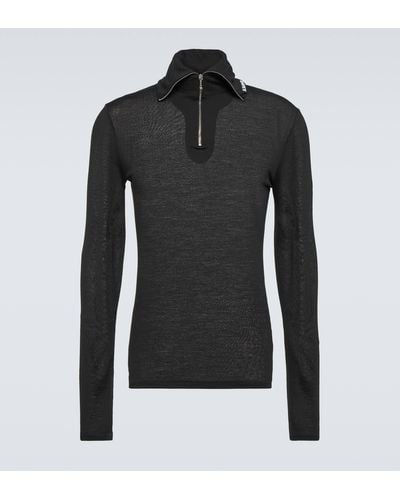 Jil Sander Logo Jersey Half-zip Sweater - Black