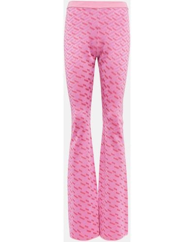 Versace La Greca Jacquard Silk-blend Flared Pants - Pink