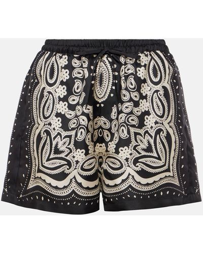 Nili Lotan Frances Printed Silk Shorts - Black