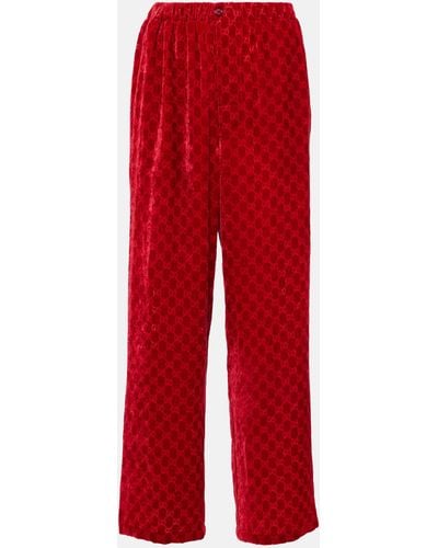 Gucci GG Velvet Devore Wide-leg Pants - Red
