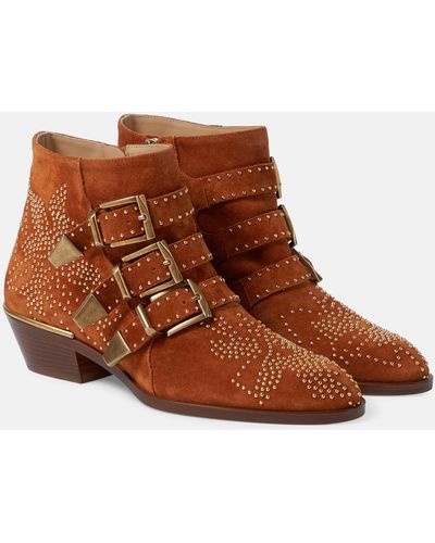 Chloé Susanna Suede Studded Ankle Boots - Brown