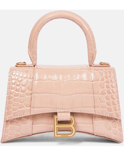 Balenciaga Hourglass Xs Croc-effect Leather Crossbody Bag - Pink