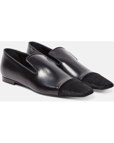 Totême Leather And Calf Hair Loafers - Black