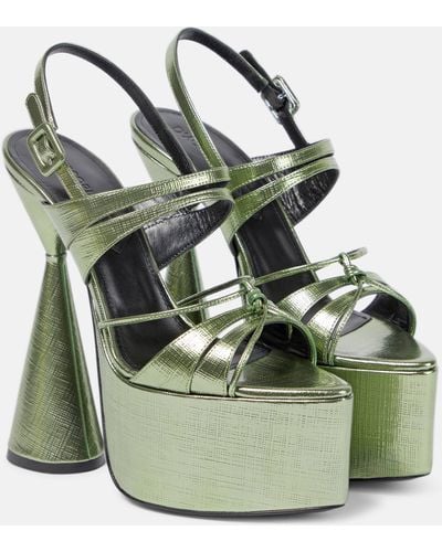 D'Accori Belle Metallic Leather Platform Sandals - Green
