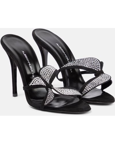Alessandra Rich Embellished Leather Sandals - Black