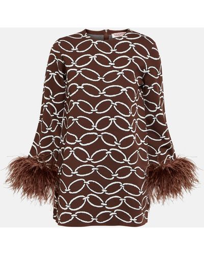Valentino Feather-trimmed Intarsia Top - Brown