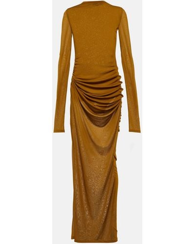 Saint Laurent Ruched Jersey Voile Maxi Dress - Yellow