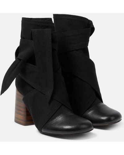 Lemaire Wrapped 90 Canvas And Leather Ankle Boots - Black