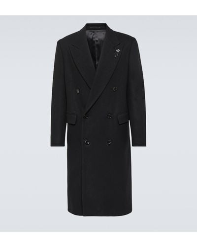Lardini Double-breasted Wool-blend Overcoat - Black