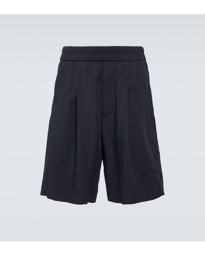 Giorgio Armani Pleated Cotton-blend Bermuda Shorts - Blue
