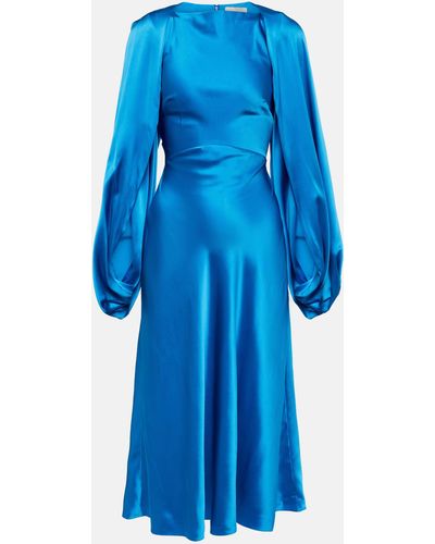 ROKSANDA Koda Square-neck Silk Midi Dress - Blue