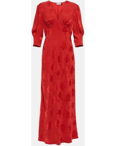 RIXO London Zadie Floral Jacquard Midi Dress - Red
