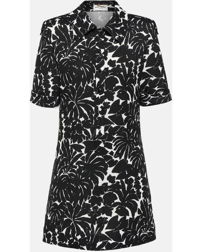 Saint Laurent Floral Jersey Shirt Dress - Black