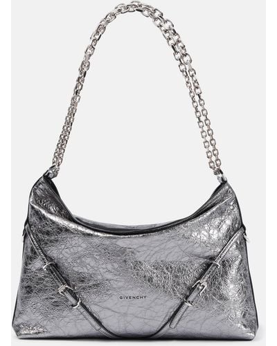 Givenchy Voyou Chain Medium Leather Shoulder Bag - Grey