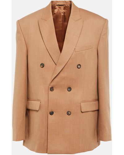 Wardrobe NYC Double-breasted Wool Flannel Blazer - Natural