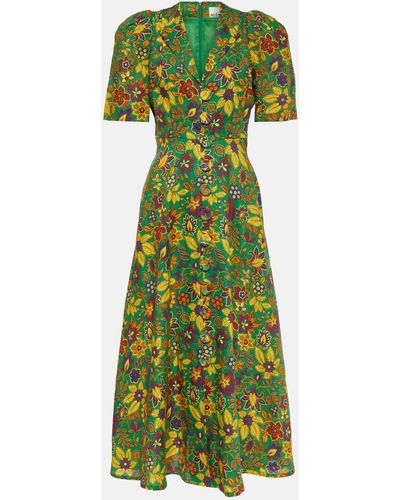 ALÉMAIS Isabella Floral-print Linen Midi Dress - Green