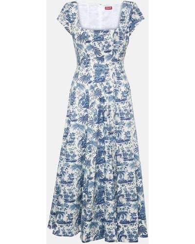 STAUD Wells Floral Cotton Midi Dress - Blue