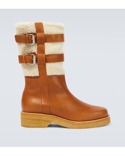 Christian Louboutin Shearling-trimmed Leather Boots - Brown