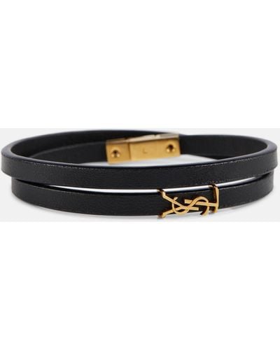Saint Laurent Ysl Logo Leather Bracelet - Black