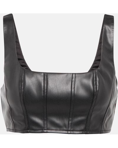 STAUD Wells Cropped Leather-effect Top - Black