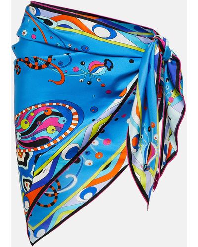 Emilio Pucci Printed Silk Scarf - Blue