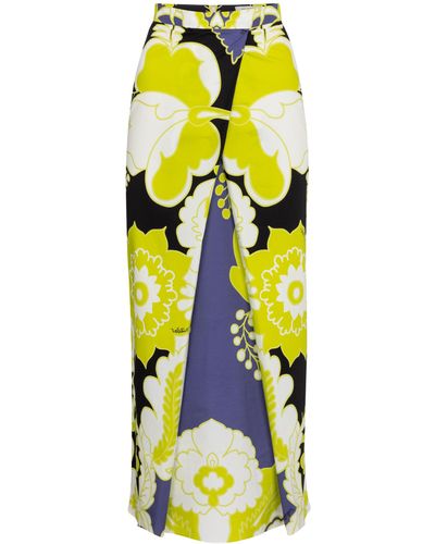 Valentino Floral Cotton Midi Skirt - Yellow