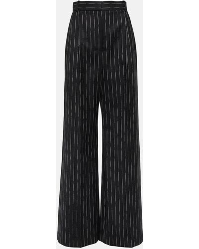 Alexander McQueen Chalk Stripe Wool Wide-leg Pants - Black