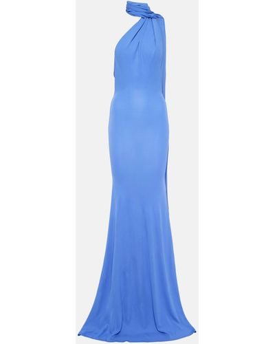 Alex Perry Scarf-detail Open-back Jersey Gown - Blue